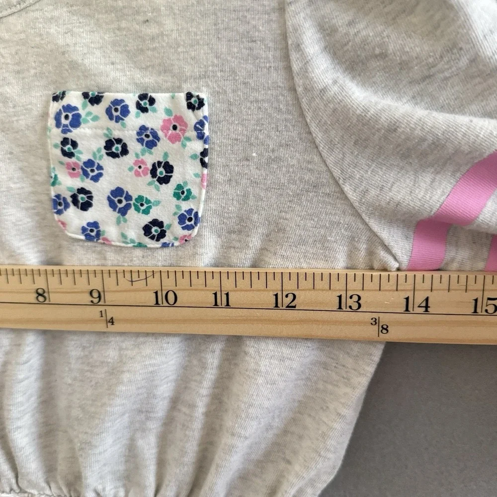 Gymboree Girls Tunic Dress Heather Grey, Pink Stripe Sleeve & Floral Pocket 10